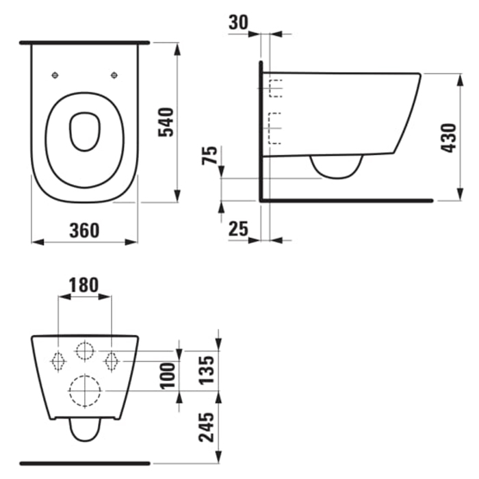 Laufen Meda Унитаз 54x36x35.5см., подвесной, безободковый, смыв Tornado, цвет: белый глянцевый