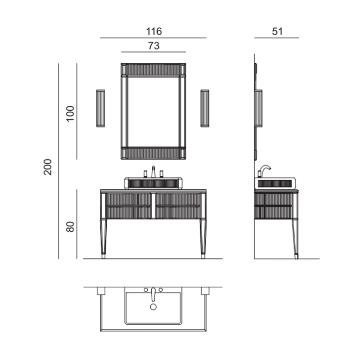 Oasis Rialto Комплект мебели напольный, №4, L116xP51x H:200см, цвет: metallic Gianduia/хром