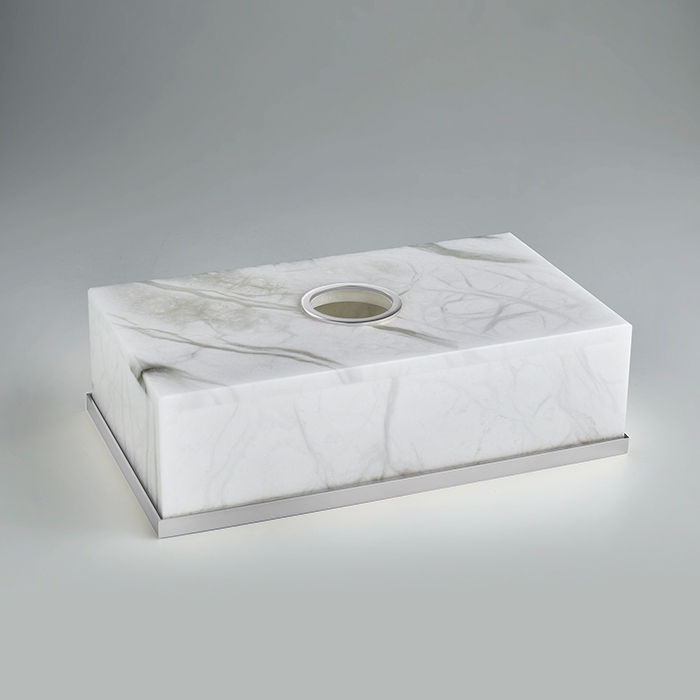 3SC Baster Round Контейнер для бумажных салфеток 26.5х7.5х15.5 см., настольный, цвет: алебастр/хром
