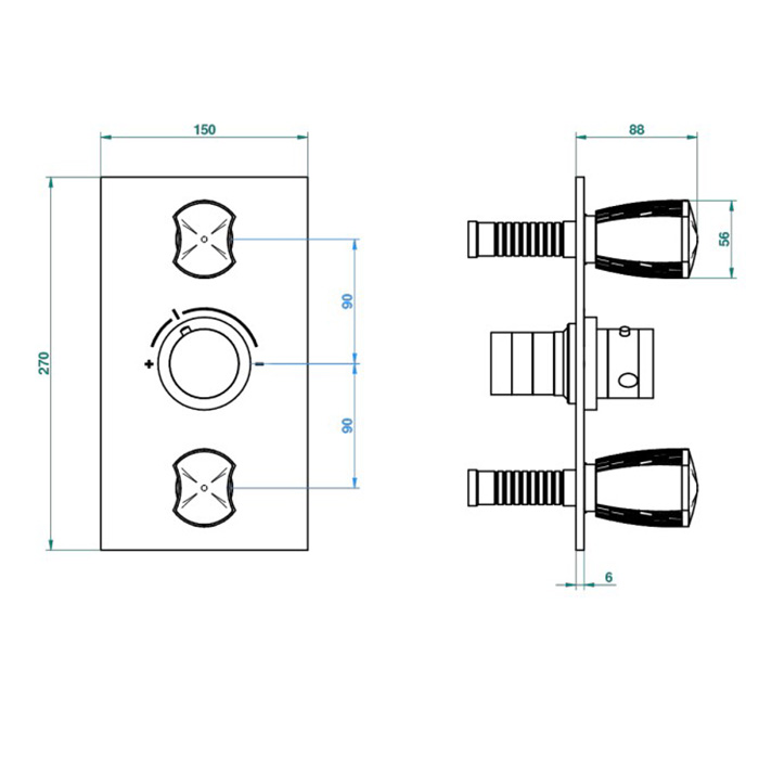 THG Infini white porcelain with platinum decor Смеситель для душа встраиваемый, термостатический, с 2 запорными вентилями, внешняя часть, цвет хром