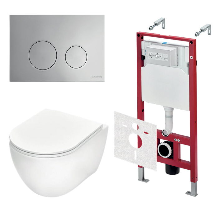 TECEspring Base Комплект: унитаз модель R, инсталяция, панель смыва LT с круглыми кнопками, цвет: белый / хром глянцевый