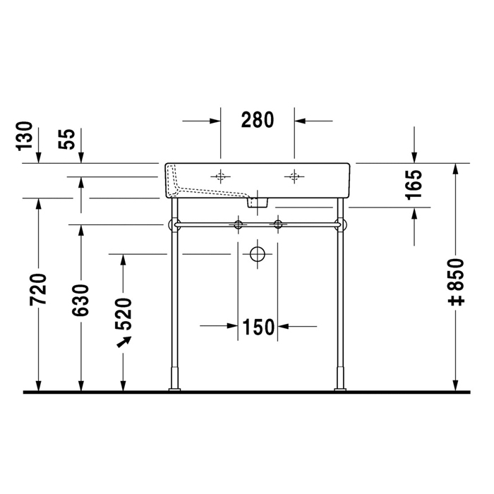 Duravit Vero Консоль металлическая 70x47см, с раковиной на 1 отв, напольная, цвет: белый/хром