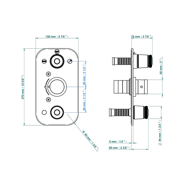 THG CORVAIR FIOR DI BOSCO Смеситель для душа встраиваемый, термостатическ, с запорным вентилем и перекл на 2 полож, внешняя часть, цвет: полиров золото