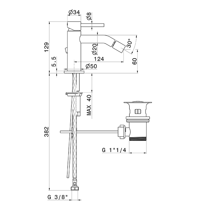 Newform X-Way Смеситель для биде, 1 отв., с донным клапаном, цвет: хром