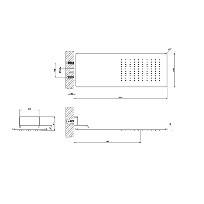 Gessi Rettangolo Shower Верхний душ 550х200 мм., с креплением на стену, цвет: Black XL