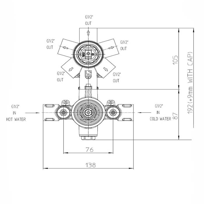 Bossini Liberty Термостат для душа, встраиваемый, с девиаторм 1/2/3/4/5, цвет: хром