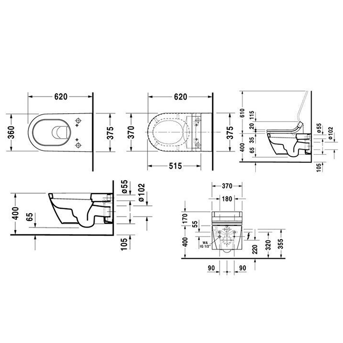 Duravit Starck 2 Унитаз 62х37.5х33.5см., подвесной, цвет: белый