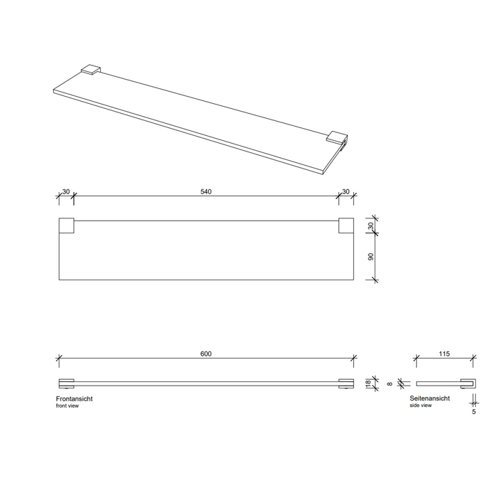 Decor Walther Corner GLA60 Полочка стеклянная 60x12см, подвесной, цвет: золото