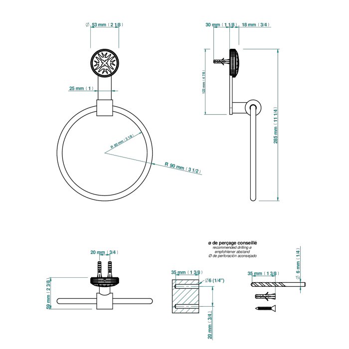 THG Hirondelles Полотенцедержатель - кольцо 18см., цвет: Umber color PVD