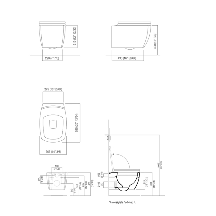 Agape 750 Унитаз подвесной 35.5х57.5х30см., с крышкой-сиденьем с механизмом Soft close, цвет: белый глянцевый