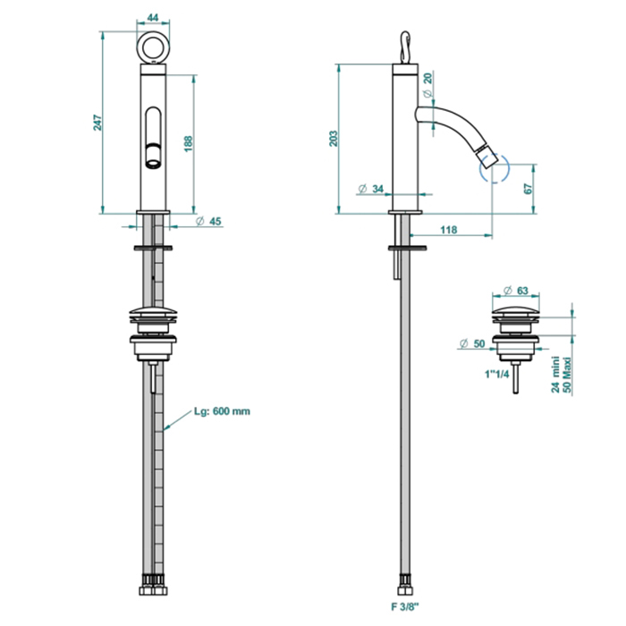 THG Collection O Смеситель для биде, на 1 отв., с донным клапаном, цвет: Soft matt gold