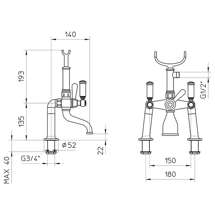 Bossini Liberty Смеситель на борт ванной на 2 отв. с переключателем, лейка Liberty, шланг из латуни 150 см, цвет: никель матовый
