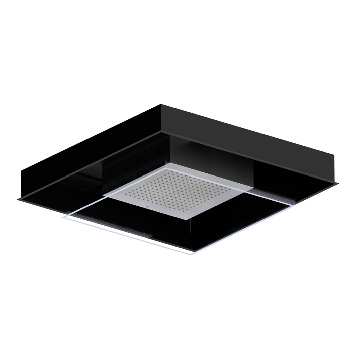 Newform Head Showers Верхний душ 74x74см, потолочный, скрытый, хромотерапия, цвет: brushed steel / черный