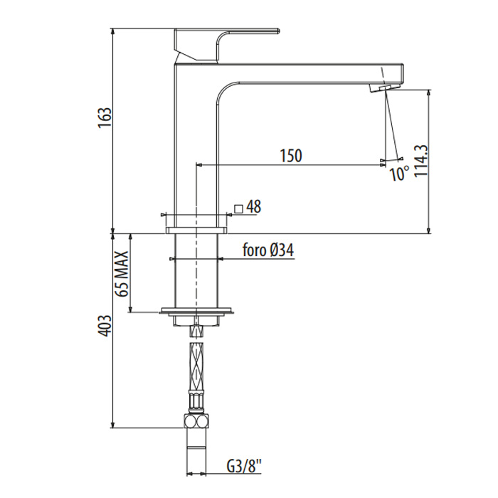 Gattoni Kubik Смеситель для раковины, без донного клапана, излив 150 мм, цвет: черный матовый