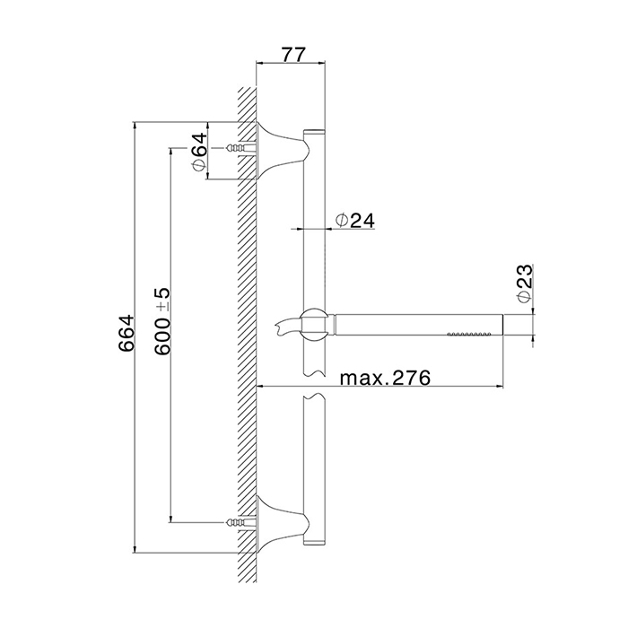 CISAL Vita Душевой гарнитур штанга L=664мм, шланг и ручной душ 1 режим, цвет черный матовый