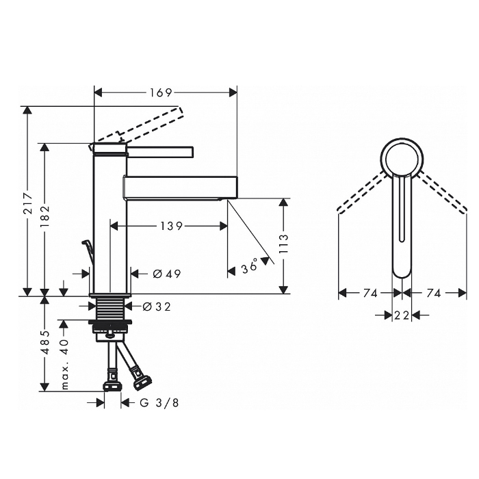 Hansgrohe Finoris Смеситель для раковины, 1 отв., с донным клапаном, цвет: хром