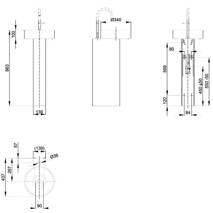 BETTE Suno Pedestal Раковина напольная 34x84cм, без отв., цвет: белый 