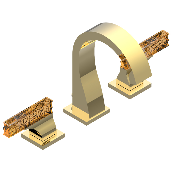 THG Ginkgo Смеситель для раковины, 3 отв., цвет: золото/хрусталь