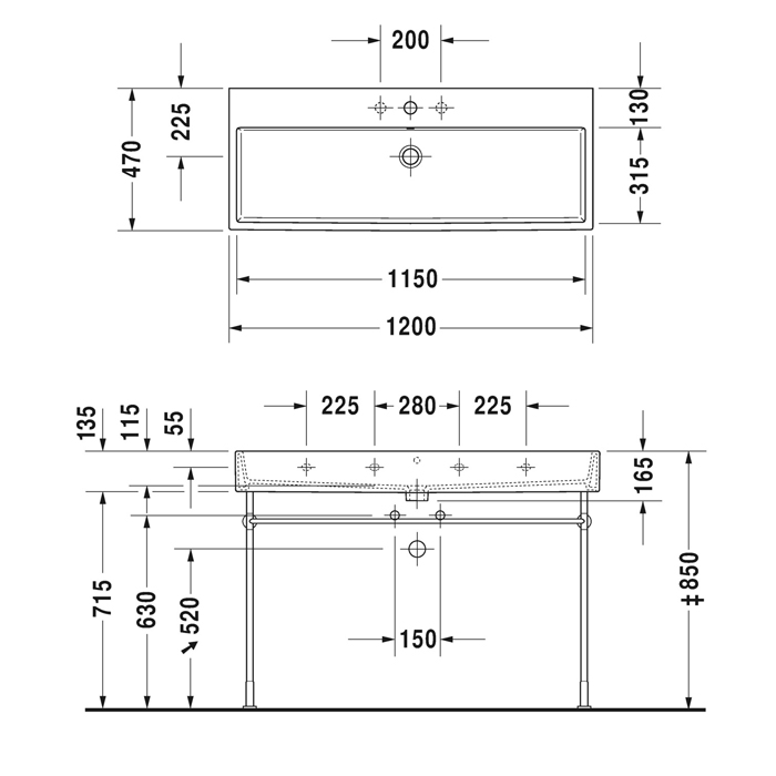 Duravit Vero Air Раковина 120х47см., подвесная, c 3 отв., с переливом, цвет: белый