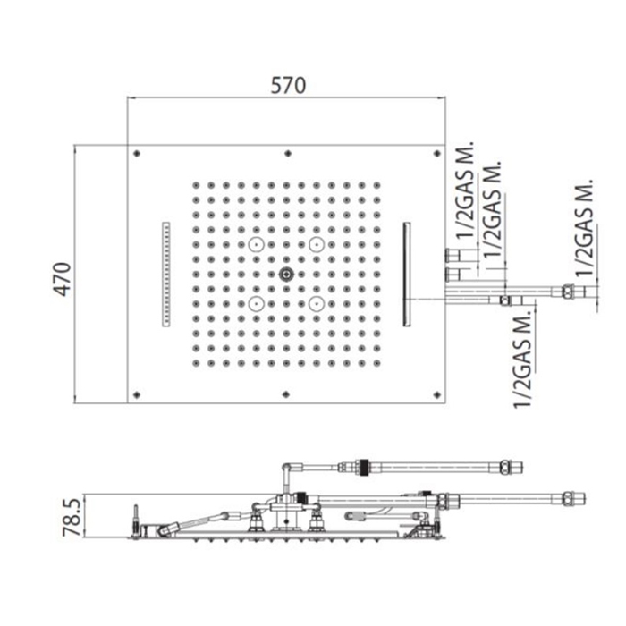Bossini Dream Верхний душ 57x47см, 4 режима (дождь, каскад, водопад туман), потолочный, цвет: хром