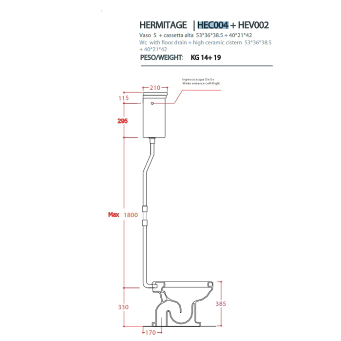 Artceram HERMITAGE Унитаз приставной слив в стену, 36х55см, с крепежом в комплекте, цвет белый с бачком с высокой трубой, цвет: бронза