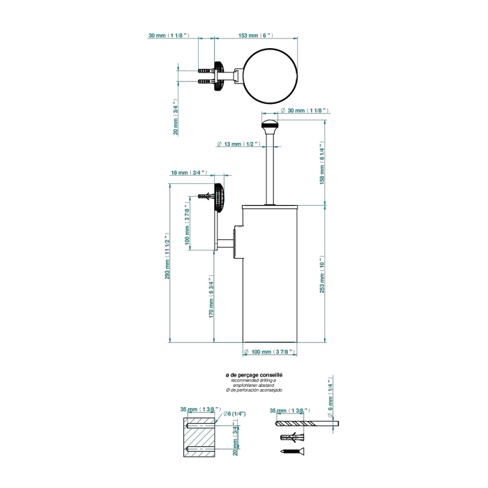 THG Hirondelles Ершик подвесной, цвет: хром
