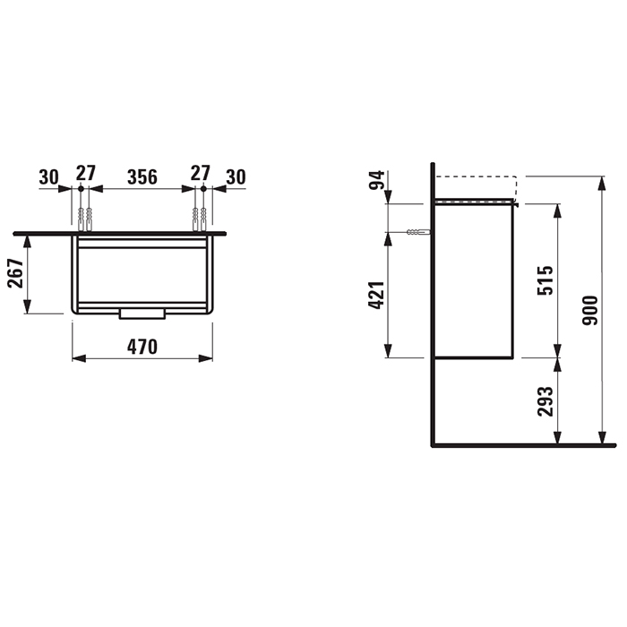 Laufen Base Тумба с раковиной, 47x26.5x53см., с 1 дверью, петли слева, органайзер для ящика, цвет: белый матовый