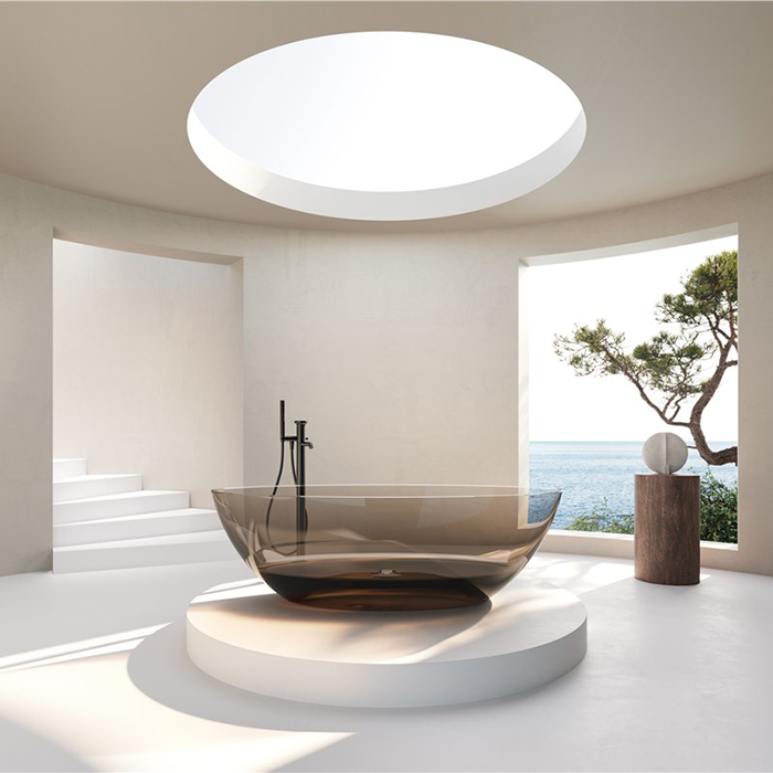 Gruppo Treesse Camelia Ванна 180х85х50см., отдельностоящая, без перелива, сифон, цвет: SMOKEY TRANSPARENT RESIN