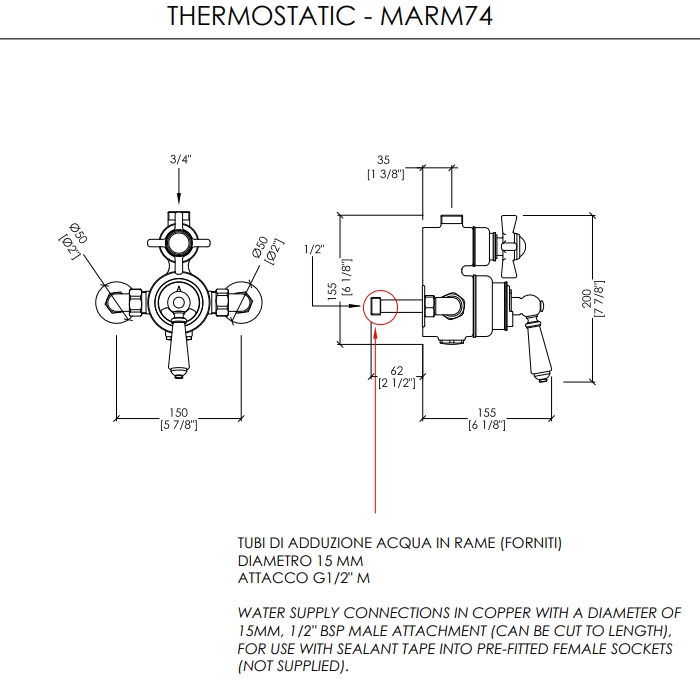 Devon&Devon Термостат наружного монтажа, для душевой для стойки, с белой ручкой, цвет: хром