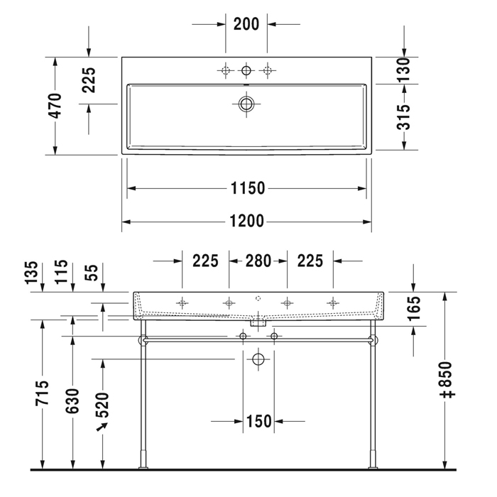 Duravit Vero Air Раковина накладная 120х47см, с 3 отв., без перелива, цвет: белый