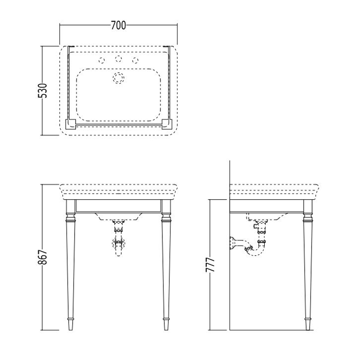 Devon&Devon Etoile Консоль 78х53см, с раковиной на 3 отв, напольная, цвет: никель