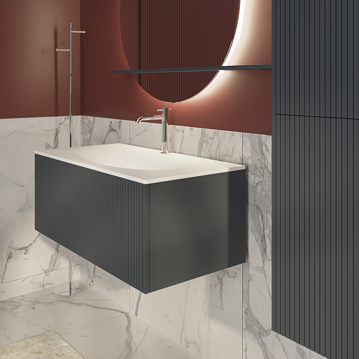 TW Shape комплект подвесной мебели 100х50см, с раковиной, с 1 выдвиж. ящиком с механизмом push-to-open, цвет: серый матовый RAL7016