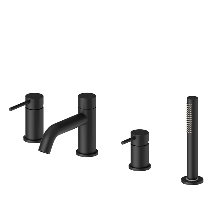 Newform XT Смеситель на борт ванны, 4 отв., с изливом и ручным душем, цвет: черный матовый