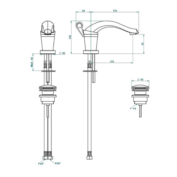 THG Bagatelle metal Смеситель для раковины на 1 отверстие, с донным клапаном, цвет: хром