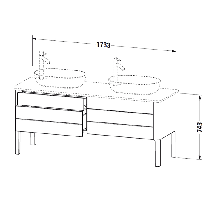 Duravit Luv База напольная 178.8x57х74.3см., с 2 выдв. ящиками, каменной столешницей и раковинами, цвет: белый матовый