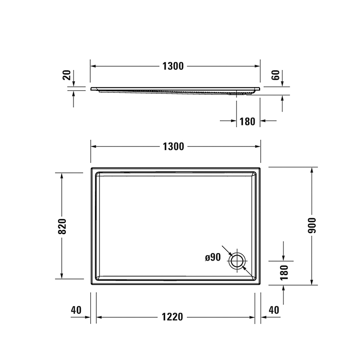 Duravit Starck Slimline Поддон акриловый прямоугольный 130х90х5.5см, d:9см., цвет: белый 