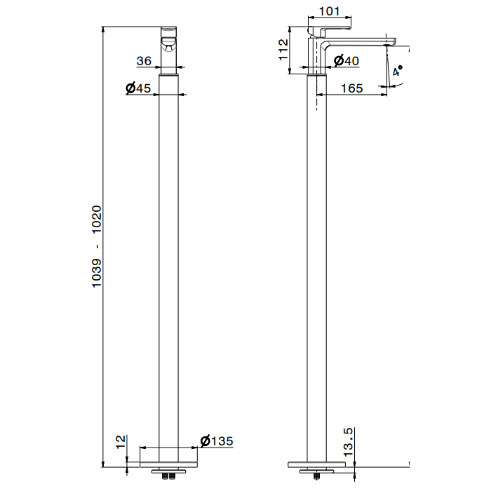 Newform Haka Смеситель для раковины, напольный, цвет: PVD brushed gun metal