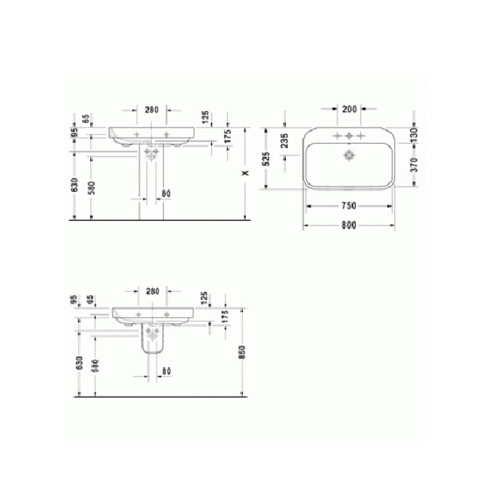 Duravit Happy D.2 Раковина 80x52.5 см, 3 отв., с переливом, цвет: белый