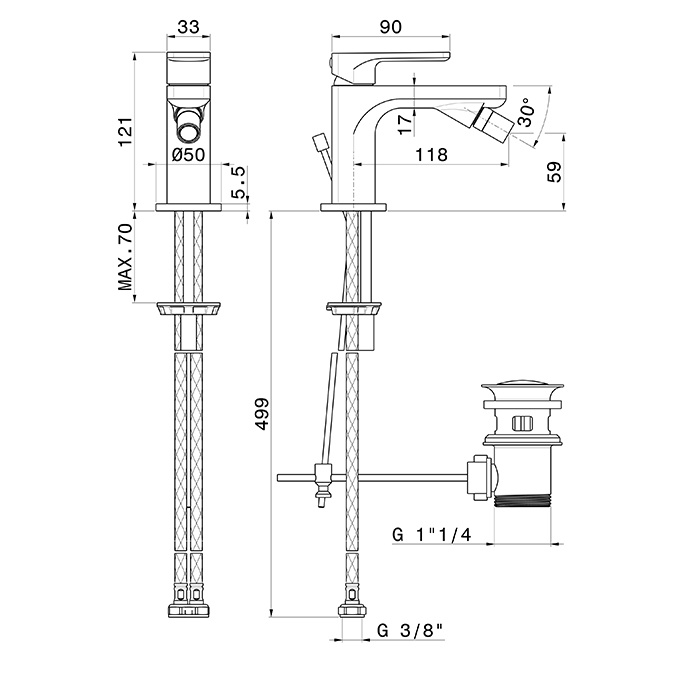 Newform B-Easy Смеситель для биде, 1 отв., с донным клапаном, цвет: copper glossy