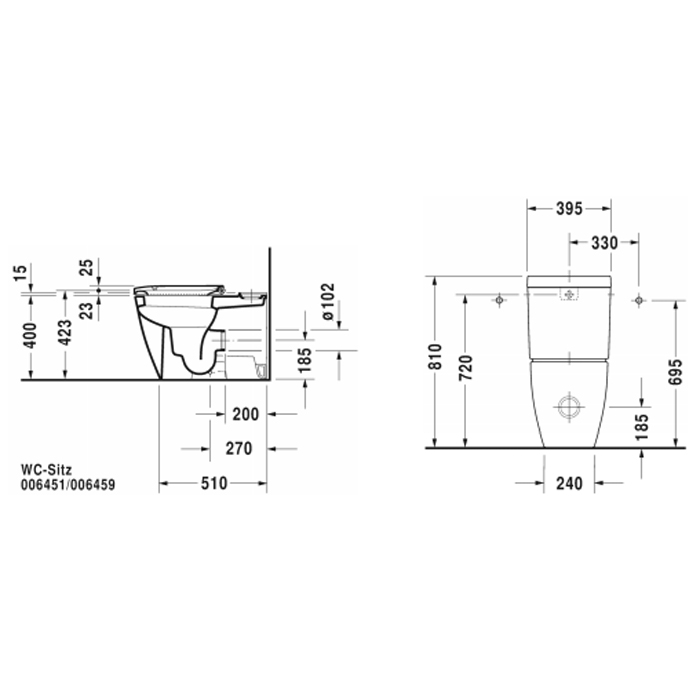 Duravit Happy D2 Унитаз напольный, 36,5х63 см, цвет белый/хром