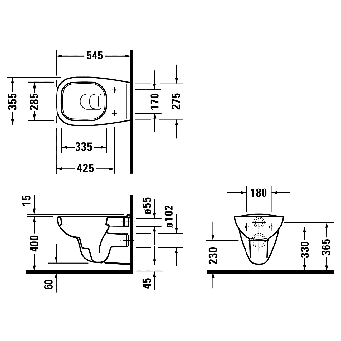 Duravit D-Code Унитаз 35.5x54.5см., подвесной, с сиденьем микролифт, цвет: белый глянцевый