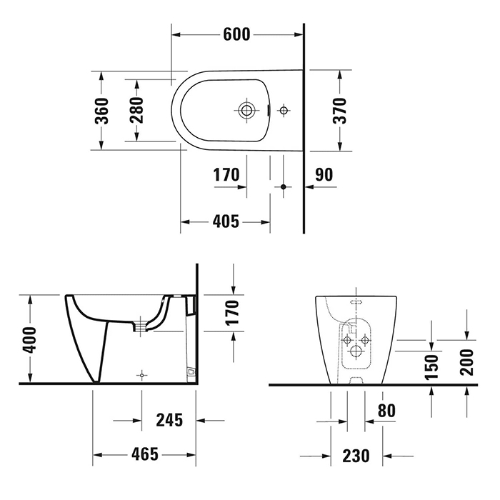 Duravit Soleil by Starck Биде напольное 37х60см., 1 отв., Weiß Hochglanz, цвет: белый