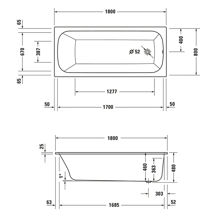 Duravit Qatego Ванна 180х80см., встраиваемая, акриловая, цвет: белый