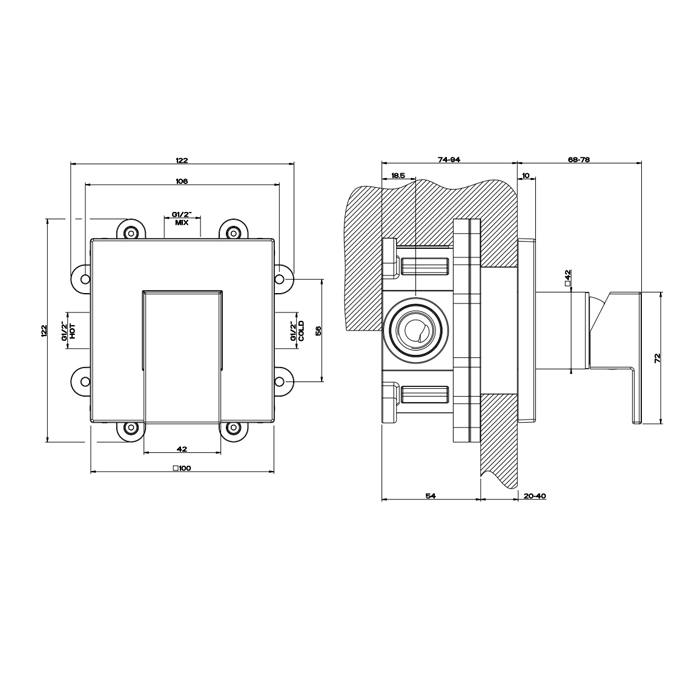 Gessi Rettangolo Смеситель для раковины, встраиваемый, однорычажный, без излива, внешняя часть, цвет: Black XL