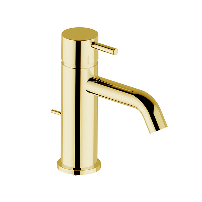 Cisal Less New Смеситель для раковины, на 1 отв, с донным клапаном, цвет: золото брашированное