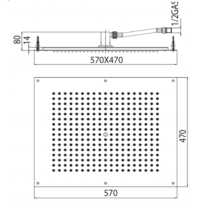 BOSSINI DREAM-RECTANGULAR  Верхний душ 570 x 470 мм, цвет: черный матовый