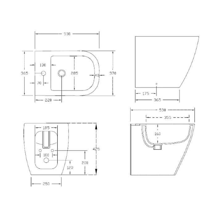 Artceram/Hidra Faster Биде напольное 37х53 см, с креплением. с 1 отв под смеситель, цвет: белый