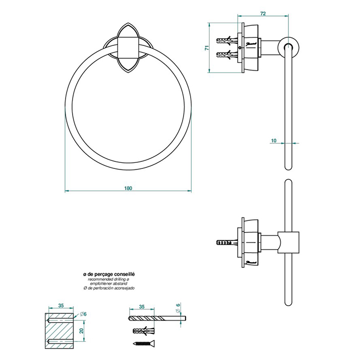 THG Petale De Cristal Clair Полотенцедержатель-кольцо 18см., подвесной, цвет: полированное золото