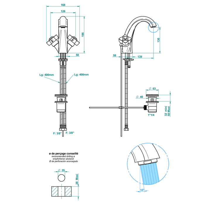 THG Pуtale de cristal bleu Смеситель для раковины, 1 отв., цвет: хром/синий хрусталь