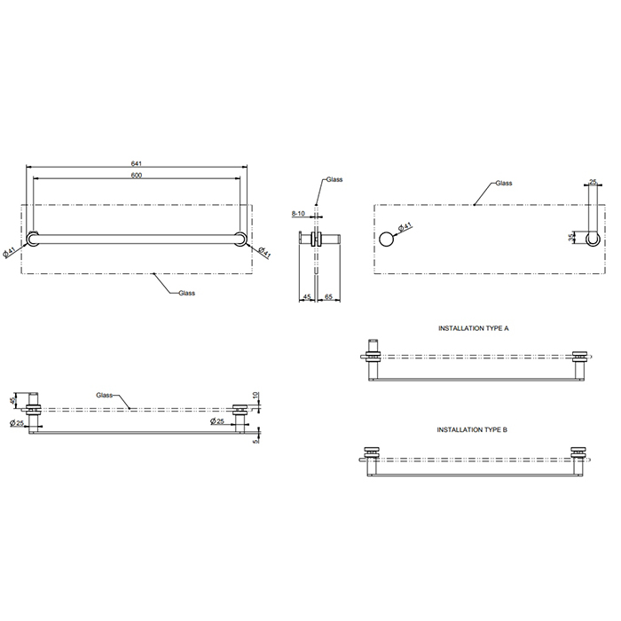 Gessi Emporio accessories Полотенцедержатель для крепления на стекло, 60 см, цвет: Finox Brushed Nickel